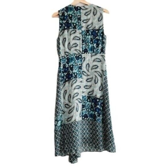 ELIE TAHARI 100% Silk Midi Dress Asymmetrical Paisley Floral Blue Sz S - Picture 3 of 8